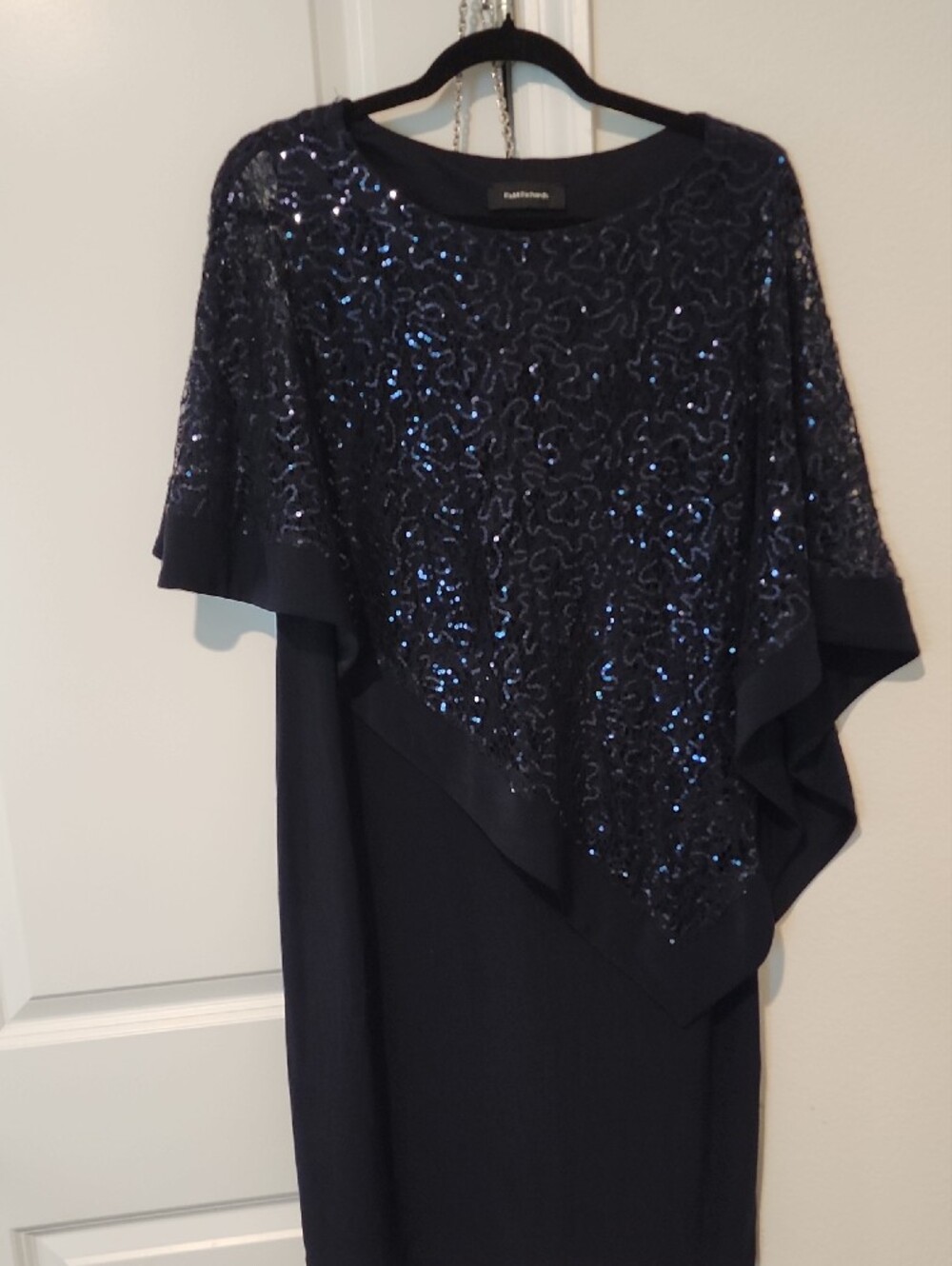 R&M Richards Navy Sequin Overlay Midi Dress - Picture 3 of 9